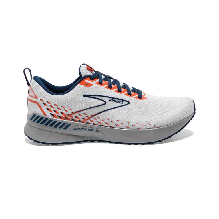 Brooks LEVITATE GTS 5 Springy Road Running Shoes Mens Outlet - White/Titan/Flame (VNL102473)